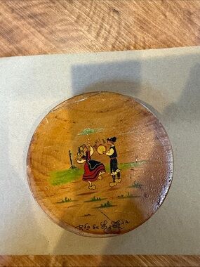 Hand-Painted Folk Art Wooden Wall Plate in Brown and Red